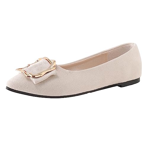 VBEDKDEB Ballerinas Damen Ballettschuhe Flache Schuhe für Damen Bequem Elegant Schwarz Weiss Beige Braun Creme Leder Ballerina Damen mit Spitze Zehe Niedriger Absatz gr. 37 38 39 40 41 (T4-White, 39) von VBEDKDEB