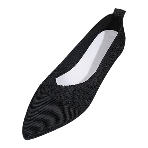 VBEDKDEB Ballerinas Damen Ballettschuhe mit weicher Sohle, rutschfest, flach, spitzer Zehenbereich, atmungsaktiv, zum Hineinschlüpfen Loafer Damen Balerinaschuhe Damen Bequem (Black, 39) von VBEDKDEB