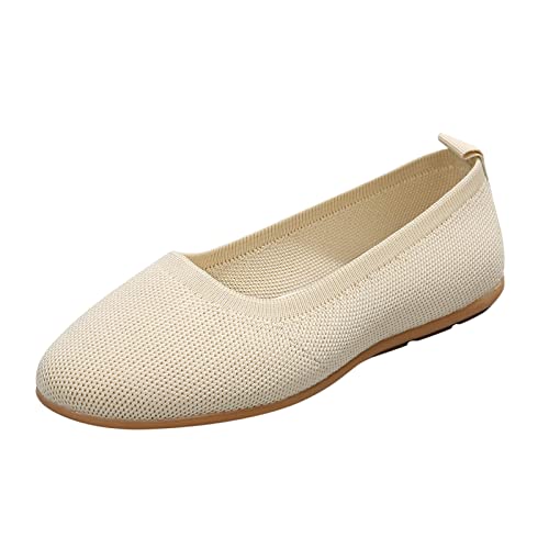 VBEDKDEB Ballerinas Damen Bequem Elegant Stoff Weite Mit Absatz Hausschuhe Hochzeit Fussbett Schwarz Weiss Gold Beige Rose Rosa Weiß Blau Größe Gr. 38 39 40 41 42 43 (T4-Beige, 39) von VBEDKDEB