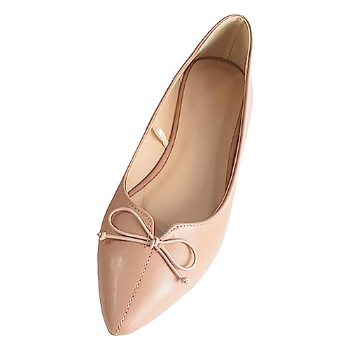 VBEDKDEB Ballerinas Damen Elegant Leder Bequem Slip on Spitz Ballerina Schuhe Sommer Weiches Arbeit Flache Schuhe (Beige, 41) von VBEDKDEB