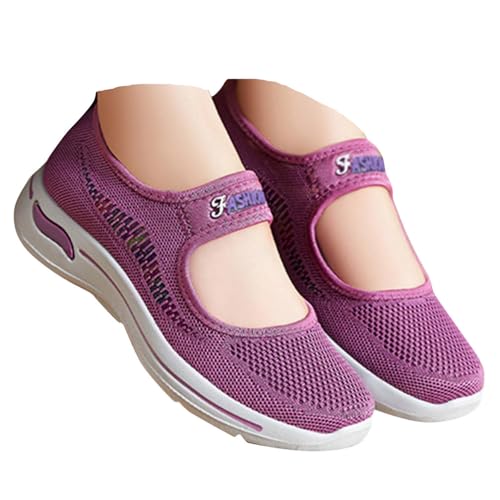 VBEDKDEB Ballerinas Damen Schwarz Slip on Spitze Ballerina Schuhe Frühling Sommer Bequem Stoff Barfuss Plateau Wedge Schuhe Weiches Keilabsatz Arbeit Freizeitschuhe (X-1-Purple, 38) von VBEDKDEB