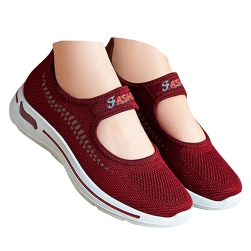 VBEDKDEB Ballerinas Damen Schwarz Slip on Spitze Ballerina Schuhe Frühling Sommer Bequem Stoff Barfuss Plateau Wedge Schuhe Weiches Keilabsatz Arbeit Freizeitschuhe (X-1-Red, 39) von VBEDKDEB