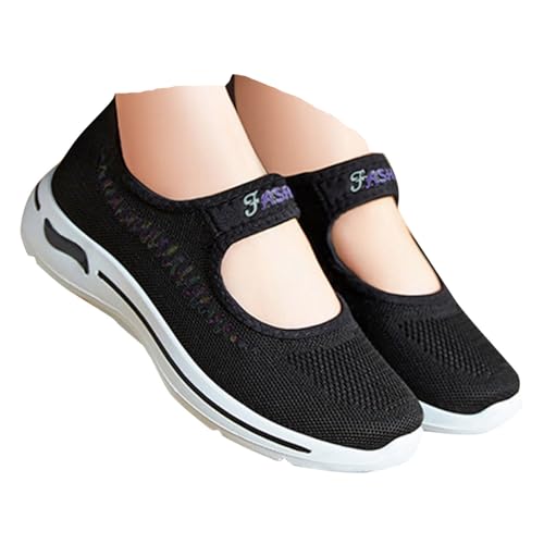 VBEDKDEB Ballerinas Damen Schwarz Slip on Spitze Ballerina Schuhe Frühling Sommer Bequem Stoff Barfuss Plateau Wedge Schuhe Weiches Keilabsatz Arbeit Freizeitschuhe (X-1-Schwarz, 37) von VBEDKDEB