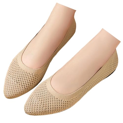 VBEDKDEB Ballerinas Damen Schwarz Slip on Spitze Ballerina Schuhe Frühling Sommer Bequem Stoff Barfuss Plateau Wedge Schuhe Weiches Keilabsatz Arbeit Freizeitschuhe (X-2-Beige, 38) von VBEDKDEB