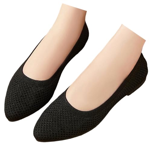 VBEDKDEB Ballerinas Damen Schwarz Slip on Spitze Ballerina Schuhe Frühling Sommer Bequem Stoff Barfuss Plateau Wedge Schuhe Weiches Keilabsatz Arbeit Freizeitschuhe (X-2-Schwarz, 41) von VBEDKDEB