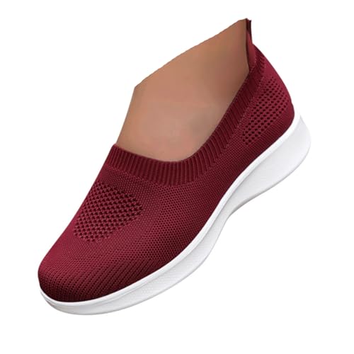 VBEDKDEB Ballerinas Damen Schwarz Slip on Spitze Ballerina Schuhe Frühling Sommer Bequem Stoff Barfuss Plateau Wedge Schuhe Weiches Keilabsatz Arbeit Freizeitschuhe (X-3-Red, 37) von VBEDKDEB