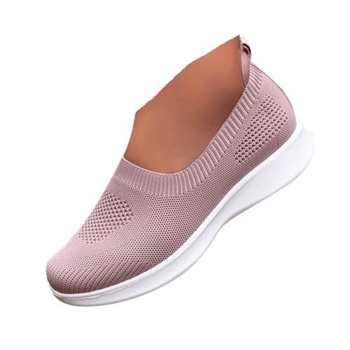 VBEDKDEB Ballerinas Damen Schwarz Slip on Spitze Ballerina Schuhe Frühling Sommer Bequem Stoff Barfuss Plateau Wedge Schuhe Weiches Keilabsatz Arbeit Freizeitschuhe (X-3-Rosa, 41) von VBEDKDEB