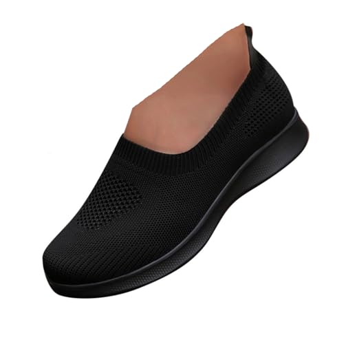 VBEDKDEB Ballerinas Damen Schwarz Slip on Spitze Ballerina Schuhe Frühling Sommer Bequem Stoff Barfuss Plateau Wedge Schuhe Weiches Keilabsatz Arbeit Freizeitschuhe (X-3-Schwarz, 42) von VBEDKDEB