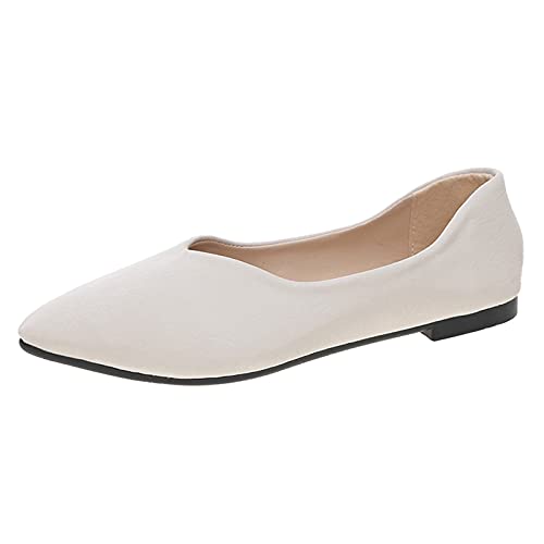 VBEDKDEB Ballerinas Damen schwarz bequem Leder rot Weiss Stoff beige grün balerinaschuhe weiß mit Absatz günstig Ballettschuhe Flache Schuhe für Kleid Herbst schicke Flats Schuhe Pumps (X2-White, 40) von VBEDKDEB