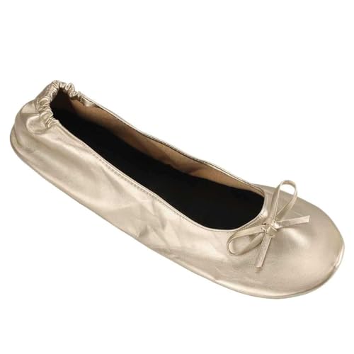 VBEDKDEB Ballett Schuhe Damen Weiches Bequeme Ballerina 2025 Leder Flach Slipper Lässige Slip On Hausschuhe Tanzstudio Trainingsschuhe mit Aufbewahrungstasche (Light Yellow, 40) von VBEDKDEB