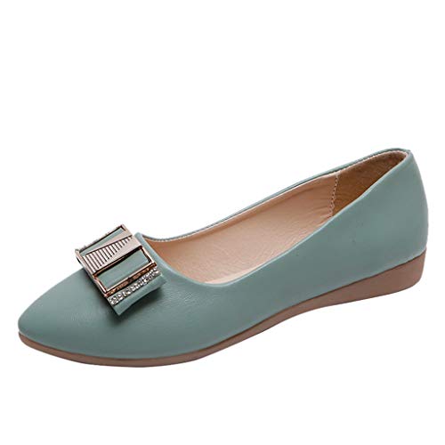 VBEDKDEB Ballettschuhe Ballerinas Damen Spitze Zehenausschnitt auf niedrigen Fersen Mokassins Damen Damen Mokkasins Schuhe (Green, 35) von VBEDKDEB