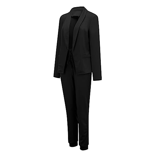 VBEDKDEB Blazer Damen Sets Büro Business Langarm Formale Jacke Hosenanzug Slim Fit Hosenjacke Anzug Schwarzer Blazer Damen Blazer Sportlich Elegant (Black, S) von VBEDKDEB