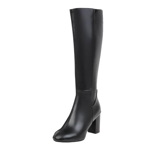 VBEDKDEB Boots Damen Kniehohe Stiefel Damen Leder Modische Lange Röhrenblockabsatz Spitzschuh Seitlicher Reißverschluss Modische Kniehohe Stiefel Cowboystiefel (40) von VBEDKDEB