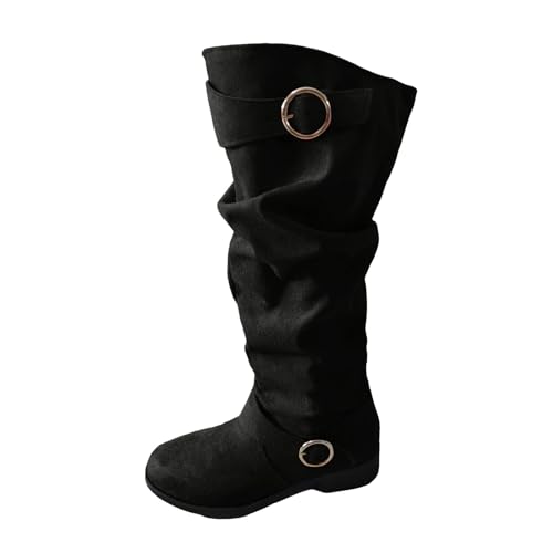 VBEDKDEB Boots Damen Kniehohe Stiefel Damen Stiefeletten mit Blockabsatz, runder Zehenpartie und hohem Absatz, lässige Kniestiefel Cowboystiefel Schwarz (40) von VBEDKDEB