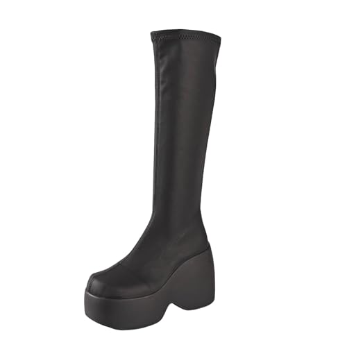 VBEDKDEB Boots Damen Kniehohe Stiefel Damenmode, einfarbig, Dicke Sohle, Ärmel, lässige Mode, Kniehohe Stiefel Cowboy Boots Damen (38) von VBEDKDEB
