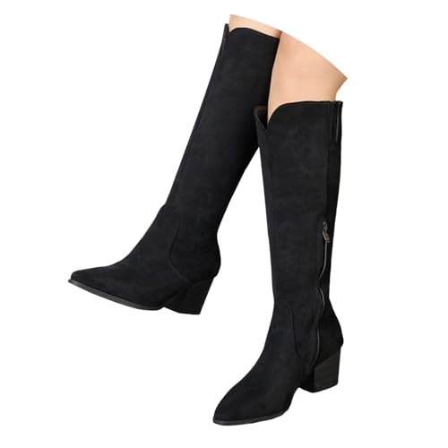 VBEDKDEB Boots Damen Kniehohe Stiefel Damenstiefel mit dickem Absatz und seitlichem Reißverschluss, modisch, lässig, spitz, kniehoch Damen Gummistiefel (42) von VBEDKDEB