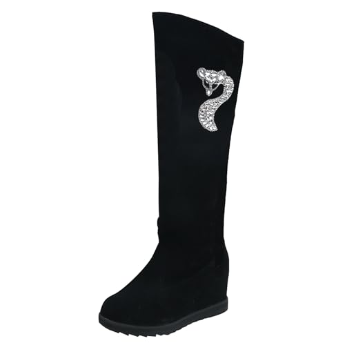 VBEDKDEB Boots Damen Kniehohe Stiefel Kniehohe Stiefel für Damen mit Keilabsatz, lässige Modeschuhe Reitstiefeletten (40) von VBEDKDEB