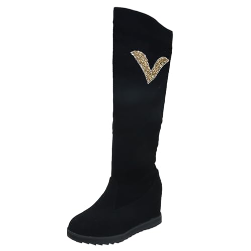 VBEDKDEB Boots Damen Kniehohe Stiefel Kniehohe Stiefel für Damen mit Keilabsatz, lässige Modeschuhe Reitstiefeletten (Dark Blue, 39) von VBEDKDEB