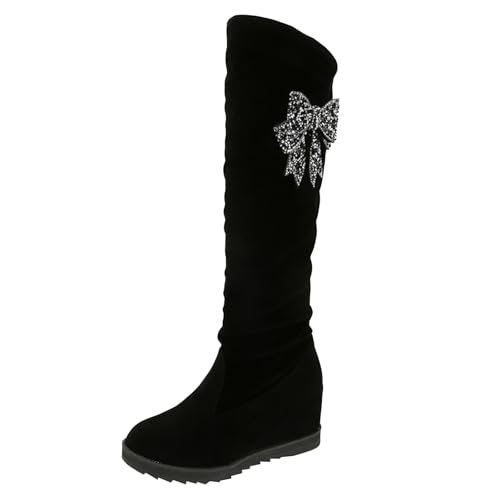 VBEDKDEB Boots Damen Kniehohe Stiefel Kniehohe Stiefel für Damen mit Keilabsatz, lässige Modeschuhe Reitstiefeletten (Dark Gray, 37) von VBEDKDEB