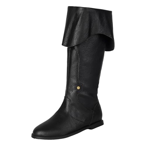 VBEDKDEB Boots Damen Kniehohe Stiefel Lange Flache Damenstiefel, modische, lässige Lederstiefel mit seitlichem Reißverschluss und breitem Schaft Damenstiefel (36) von VBEDKDEB