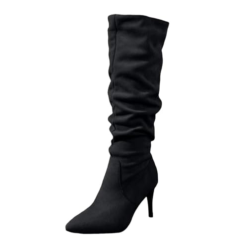 VBEDKDEB Boots Damen Kniehohe Stiefel Modische und vielseitige einfarbige Kniehohe Stiefel mit hohen Absätzen für Damen Boots Schwarz (36) von VBEDKDEB