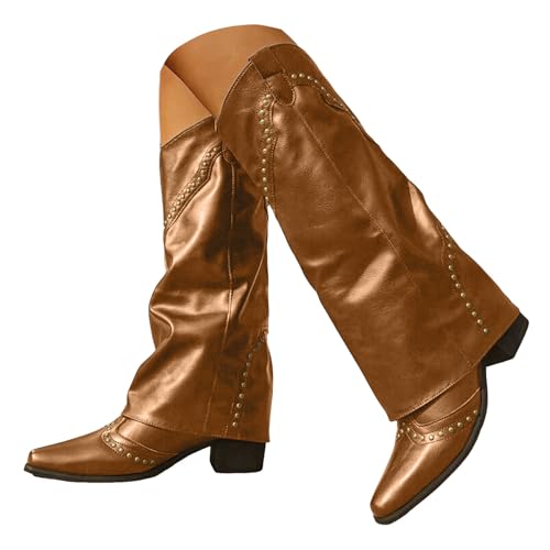 VBEDKDEB Boots Damen Kniehohe Stiefel Retro High Top Pants Damen Freizeitstiefel Western Cowboy Keilabsatz Mid Tube Damenstiefel 1117 Boots (Brown, 42) von VBEDKDEB