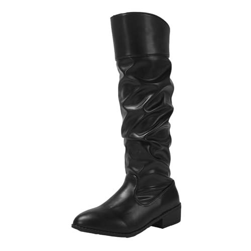 VBEDKDEB Boots Damen Kniehohe Stiefel Retro Stiefel robustem mit spitzem, dickem Absatz Langen Ärmeln knielangen Stiefeln wasserdichte Schuhe Damen (39) von VBEDKDEB