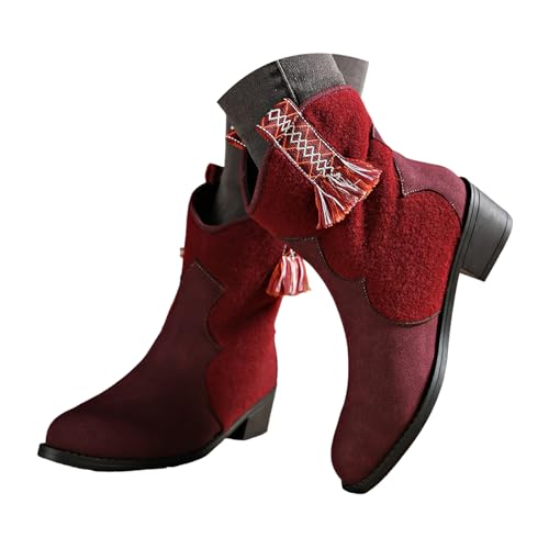 VBEDKDEB Boots Damen Mid Calf Stiefel Bequeme und vielseitige Retro Stiefel in großer Größe mit dickem Absatz und mittlerer Röhre für Damen mit mittlerem Absatz runder Zehenpartie, modische (Red, 39) VBEDKDEB Boots Damen Mid Calf Stiefel Bequeme und vielseitige Retro Stiefel in großer Größe mit dickem Absatz und mittlerer Röhre für Damen mit mittlerem Absatz runder Zehenpartie, modische (Red, 39) von VBEDKDEB