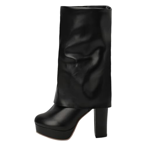 VBEDKDEB Boots Damen Mid Calf Stiefel Damen Stiefel mit rundem hohen Absätzen, dick einfarbig, in Bonbonfarben, große Hosenrohrstiefel, Lederstiefel, mittelhohe Lange Gummistiefel Festival (38) von VBEDKDEB