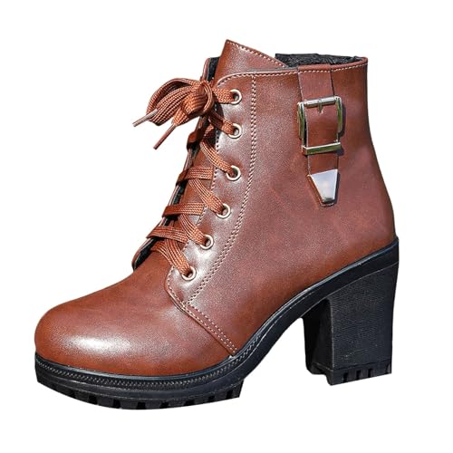 VBEDKDEB Boots Damen Mid Calf Stiefel Damen Stiefeletten Modische Stiefel Reitstiefel für Elevate Boots (Brick Red, 39) von VBEDKDEB