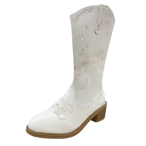VBEDKDEB Boots Damen Mid Calf Stiefel Damen Stiefeletten Modische Stiefel Reitstiefel für Gartenschuhe (White, 37) von VBEDKDEB