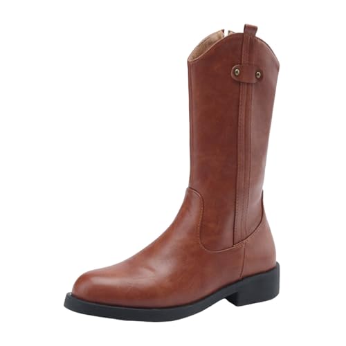 VBEDKDEB Boots Damen Mid Calf Stiefel Damen Stiefeletten mit Absatz, für mit Schnürung, Kalbsleder, Vintage Absatz, Dicke Freizeitstiefel, Retro Damenstiefel Dirndl Schuhe Bequem (Brown, 38) von VBEDKDEB