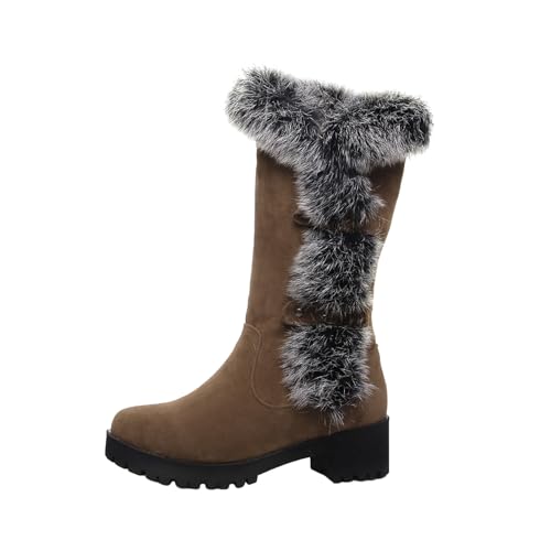 VBEDKDEB Boots Damen Mid Calf Stiefel Damen Stiefeletten mit mittlerer Wade, Winter, Neu für lässig, mattiert, mittellange Stiefel, niedriger Absatz, Schwarze (Brown, 35) von VBEDKDEB