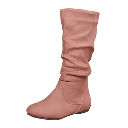 VBEDKDEB Boots Damen Mid Calf Stiefel Damenstiefel mit einfarbigem, seitlichem Reißverschluss, lässig, Flacher Unterseite, runder Zehenpartie und mittlerer Röhre Gummi Stiefeletten Damen (36) von VBEDKDEB