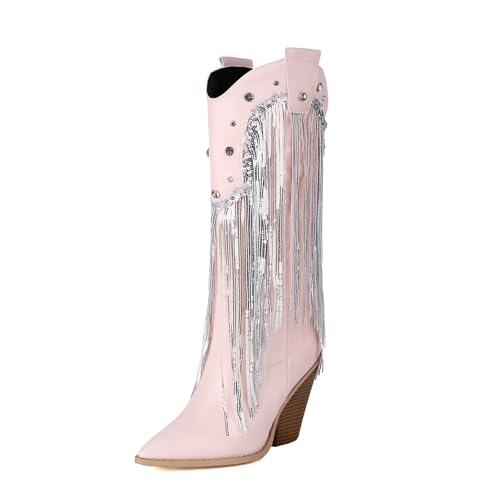 VBEDKDEB Boots Damen Mid Calf Stiefel Damenstiefel mit hohem Blockabsatz, modische Stiefel, geeignet für Mädchen zum Tragen im Herbst und Winter Lackstiefel (41) von VBEDKDEB