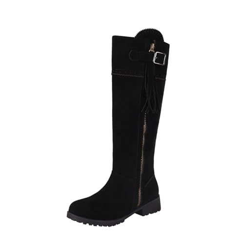 VBEDKDEB Boots Damen Mid Calf Stiefel Damenstiefel mit hohem Blockabsatz, modische Stiefel, geeignet für Mädchen zum Tragen im Herbst und Winter Langschaft Gummistiefel (37) von VBEDKDEB