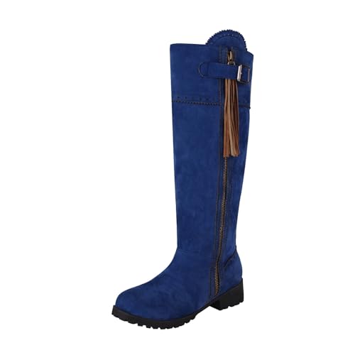 VBEDKDEB Boots Damen Mid Calf Stiefel Damenstiefel mit hohem Blockabsatz, modische Stiefel, geeignet für Mädchen zum Tragen im Herbst und Winter Langschaft Gummistiefel (Blue, 41) von VBEDKDEB