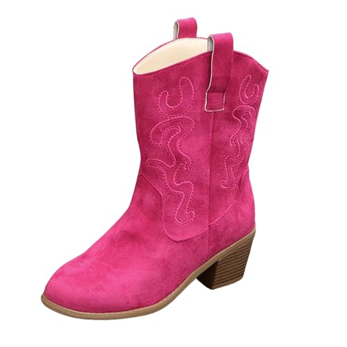 VBEDKDEB Boots Damen Mid Calf Stiefel Damenstiefel mit hoher Spitze, modisch, lässig, Wildleder, Oberbekleidung, mittelhohe Stiefel Gummistiefel Damen (38) von VBEDKDEB