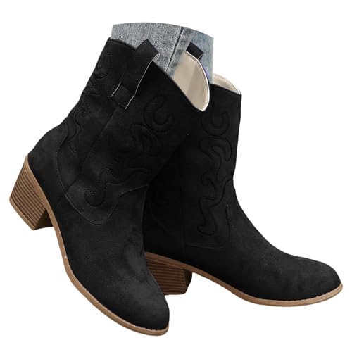 VBEDKDEB Boots Damen Mid Calf Stiefel Damenstiefel mit hoher Spitze, modisch, lässig, Wildleder, Oberbekleidung, mittelhohe Stiefel Gummistiefel Damen (41) von VBEDKDEB