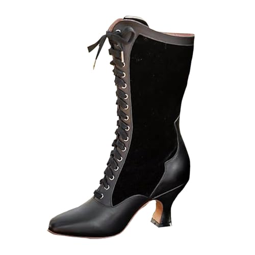 VBEDKDEB Boots Damen Mid Calf Stiefel Grüne Schnürstiefeletten mit Vintage Blockabsatz und süßem Katzenmotiv für und Winter Damen Halbschuhe (42) von VBEDKDEB
