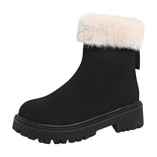 VBEDKDEB Boots Damen Mid Calf Stiefel Herbst und Winter Damen Modische Dicke Sohle Reißverschluss Zehe Runde Zehe Plüsch Oberbekleidung Mid Calf Stiefel Gummistiefel Gefüttert (36) von VBEDKDEB
