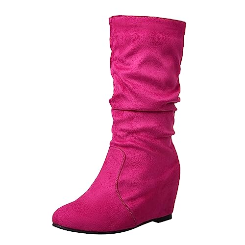 VBEDKDEB Boots Damen Mid Calf Stiefel Modische, mittellange Retro Stiefel einfarbigem mit Innenfutter Halbhohe Gummistiefel Damen (40) von VBEDKDEB