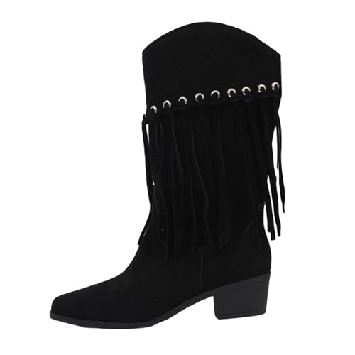 VBEDKDEB Boots Damen Mid Calf Stiefel Modische, vielseitige Retro Stiefel aus Wildleder für Damen mit spitzer Spitze und dickem Absatz Gothic Schuhe (43) von VBEDKDEB