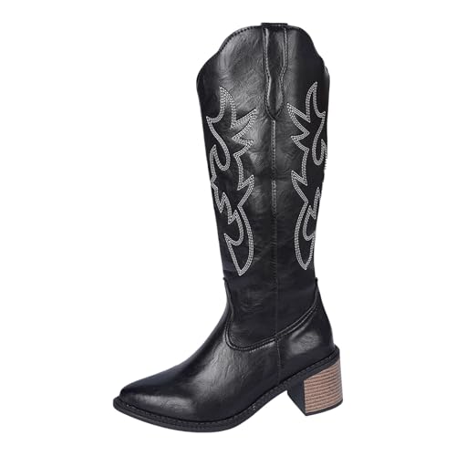 VBEDKDEB Boots Damen Mid Calf Stiefel Modische, vielseitige Westernstiefel für Damen, Retro Langstiefel für Spitze Zehenpartie, britische Stiefel mit mittlerer Wade Plateau (37) von VBEDKDEB