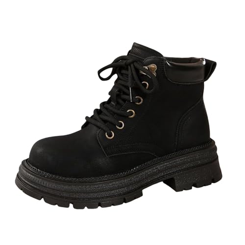 VBEDKDEB Boots Damen Mid Calf Stiefel Modische Damenstiefel mit Schnürung, Dicker Sohle, runder Zehenpartie und halbhoher Schafthöhe Gummistiefel Damen Bunt (41) von VBEDKDEB