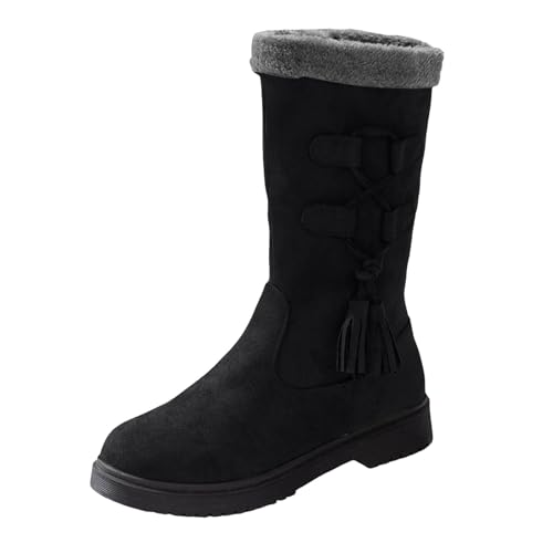VBEDKDEB Boots Damen Mid Calf Stiefel Modische Samtstiefel mit runder Spitze und Dicker Sohle, lässiger Reißverschluss, lässige Stiefel mit mittlerer Wade für Damen Gummistiefel Pink (43) von VBEDKDEB