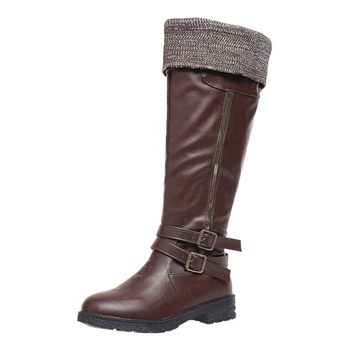 VBEDKDEB Boots Damen Mid Calf Stiefel Stiefel Mode Dicker Absatz Warme Lange Hohe Damenschuhe Reißverschluss Lässige Mode Damenstiefel Overknees Damen (Coffee, 42) von VBEDKDEB