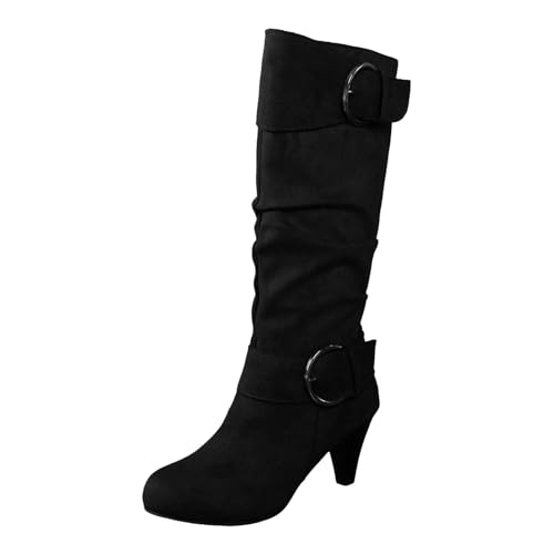 VBEDKDEB Boots Damen Mid Calf Stiefel Stiefel für Damen, lässige Modestiefel mit mittelhohem Absatz, Vintage Weihnachten oder Halloween, Cosplay, Hexenschuhe Winter Boots Women (41) von VBEDKDEB