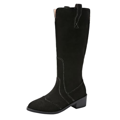 VBEDKDEB Boots Damen Mid Calf Stiefel Vielseitige und modische Damenstiefel im klassischen Retro Stil mit dickem Absatz und spitzer Zehenpartie Goth Boots (38) von VBEDKDEB