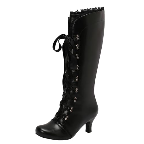 VBEDKDEB Boots Damen Mid Calf Stiefel Winter Neue Große Größe Damen Stiefel Schnürstiefel Mitte Wade Western Cowboy Boots (39) von VBEDKDEB